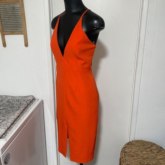 L’ Atiste  Bright Orange Red Plunging Neckline Dress Size Medium - Picture 4 of 7